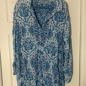 Lilly Pulitzer Blue and White 3/4 Sleeve Button Down Dress
